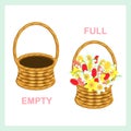 Full and empty opposite adjective vector illustration for english lesson education